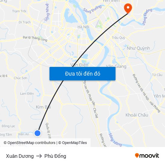 Xuân Dương to Phù Đổng map