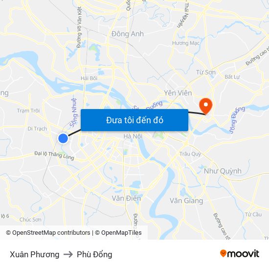 Xuân Phương to Phù Đổng map