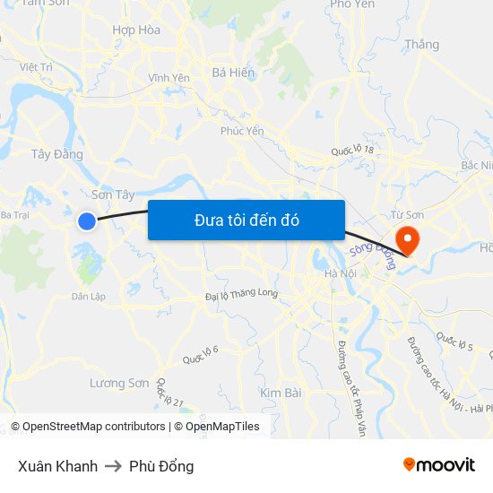 Xuân Khanh to Phù Đổng map