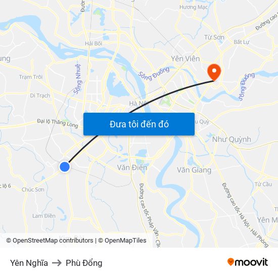 Yên Nghĩa to Phù Đổng map