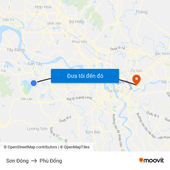 Sơn Đông to Phù Đổng map