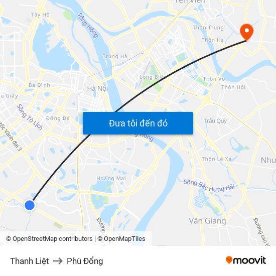 Thanh Liệt to Phù Đổng map