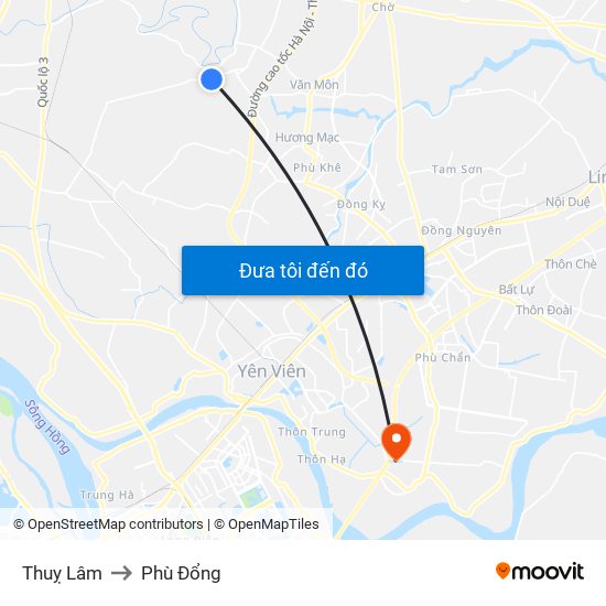 Thuỵ Lâm to Phù Đổng map