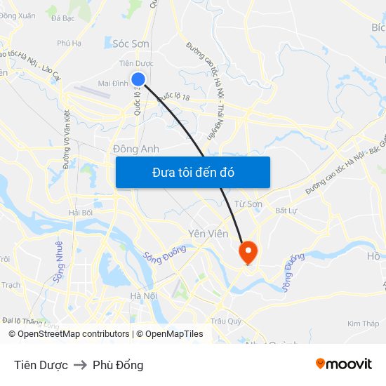 Tiên Dược to Phù Đổng map