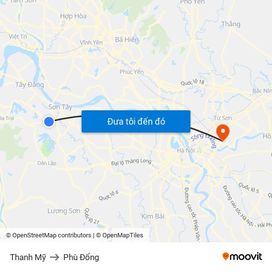 Thanh Mỹ to Phù Đổng map