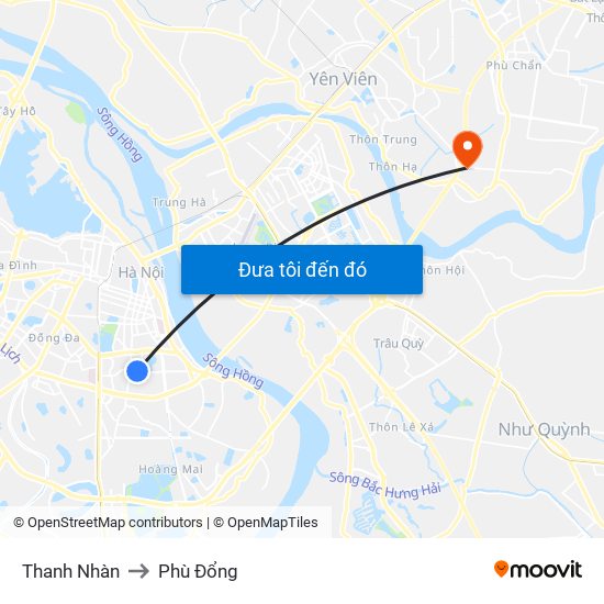 Thanh Nhàn to Phù Đổng map