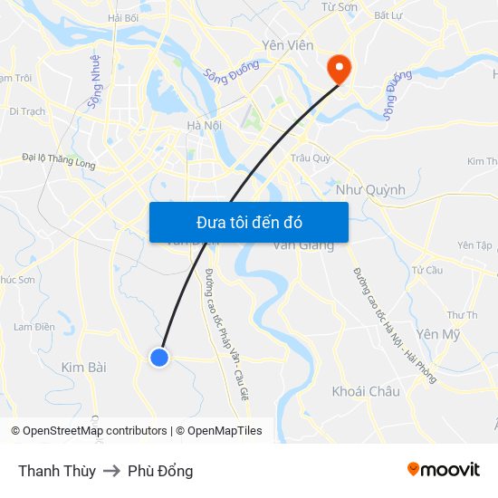 Thanh Thùy to Phù Đổng map