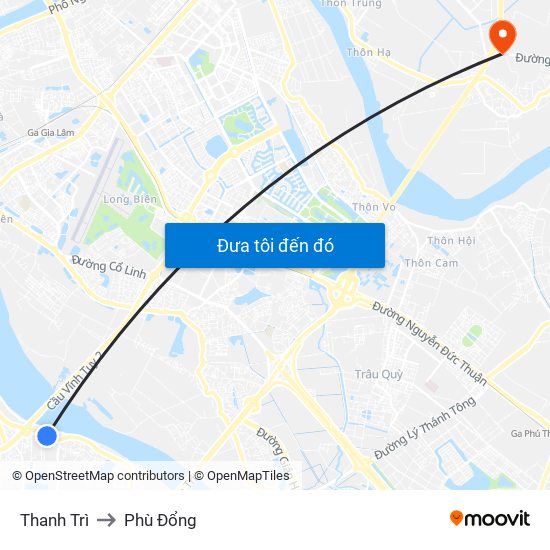 Thanh Trì to Phù Đổng map