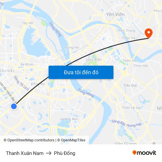 Thanh Xuân Nam to Phù Đổng map