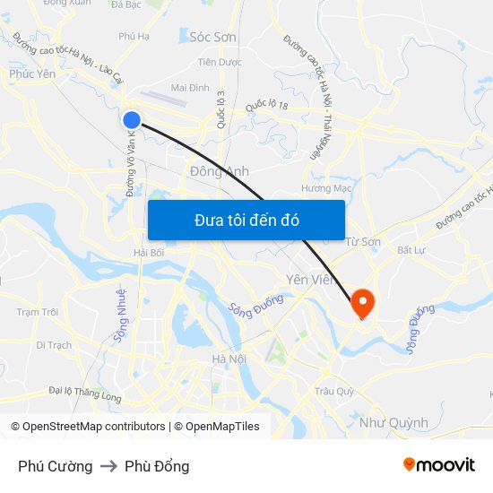 Phú Cường to Phù Đổng map