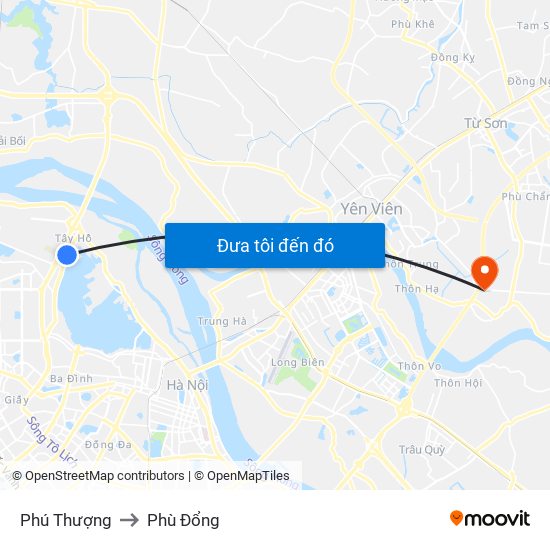 Phú Thượng to Phù Đổng map