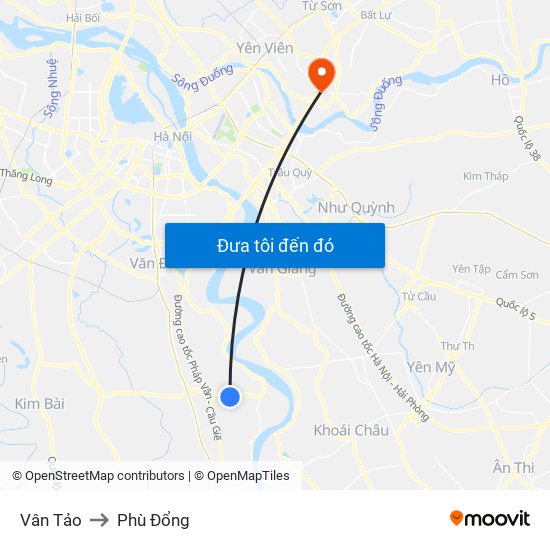 Vân Tảo to Phù Đổng map