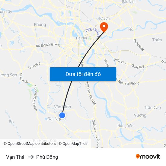 Vạn Thái to Phù Đổng map