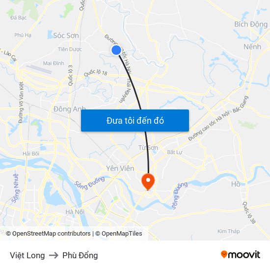 Việt Long to Phù Đổng map