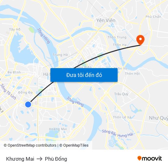 Khương Mai to Phù Đổng map