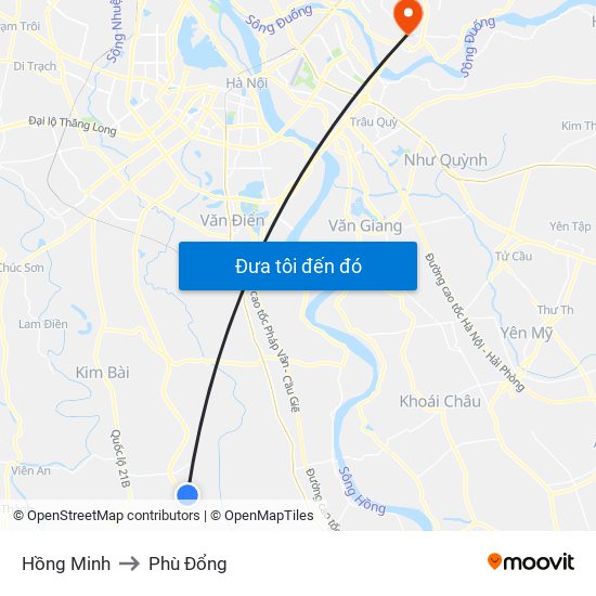 Hồng Minh to Phù Đổng map