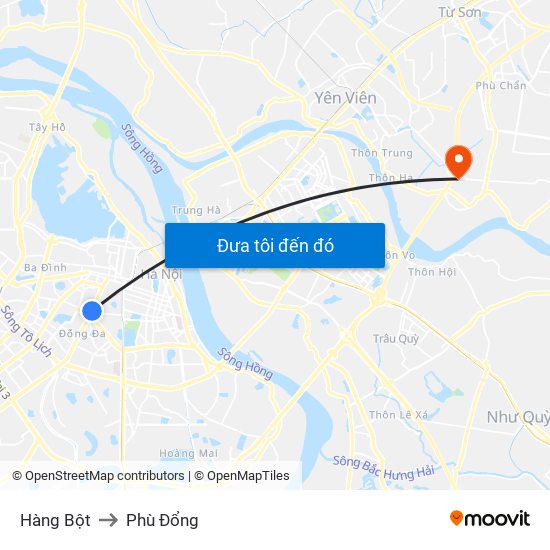 Hàng Bột to Phù Đổng map