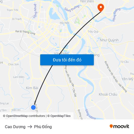 Cao Dương to Phù Đổng map