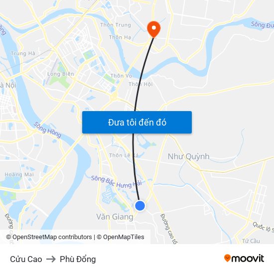 Cửu Cao to Phù Đổng map