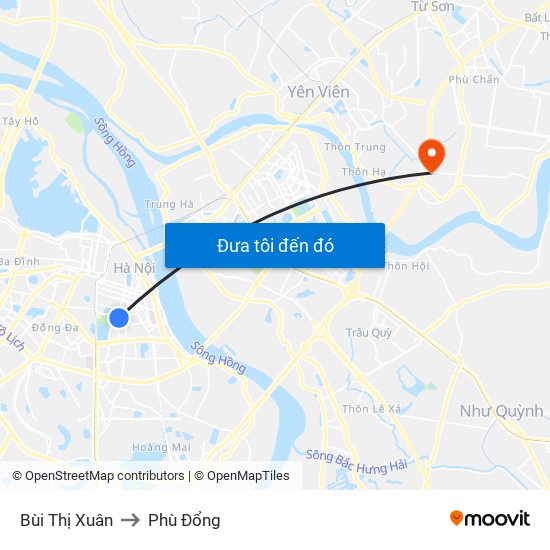 Bùi Thị Xuân to Phù Đổng map