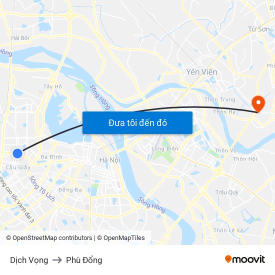 Dịch Vọng to Phù Đổng map