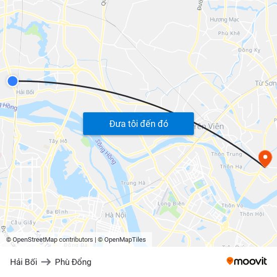 Hải Bối to Phù Đổng map