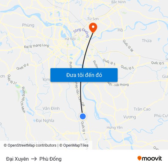 Đại Xuyên to Phù Đổng map