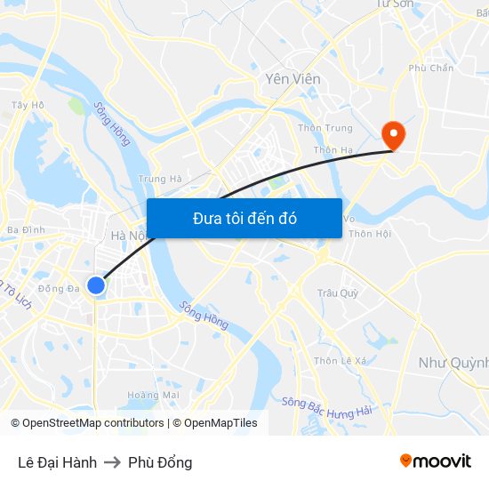 Lê Đại Hành to Phù Đổng map