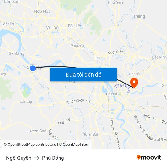 Ngô Quyền to Phù Đổng map