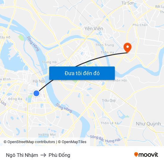 Ngô Thì Nhậm to Phù Đổng map