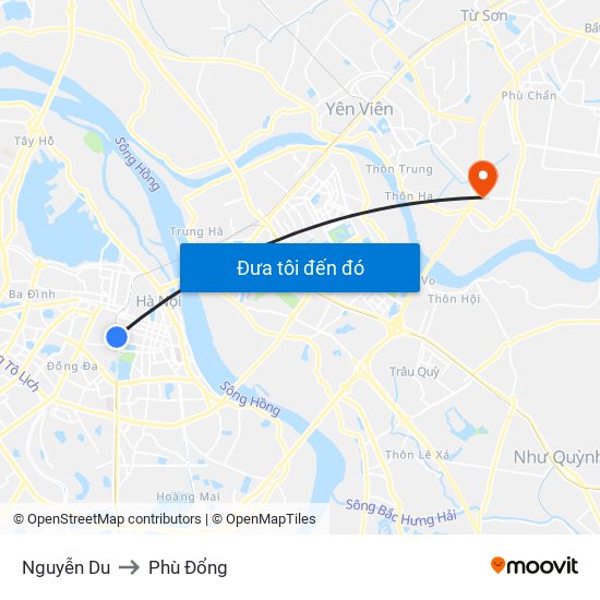 Nguyễn Du to Phù Đổng map