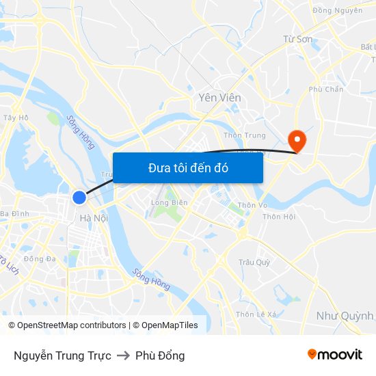 Nguyễn Trung Trực to Phù Đổng map
