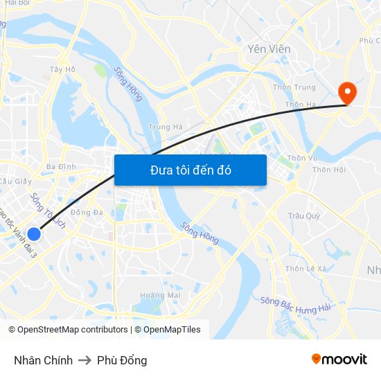 Nhân Chính to Phù Đổng map