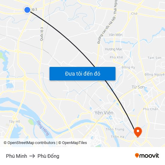 Phú Minh to Phù Đổng map