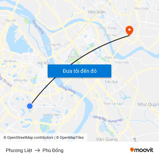 Phương Liệt to Phù Đổng map