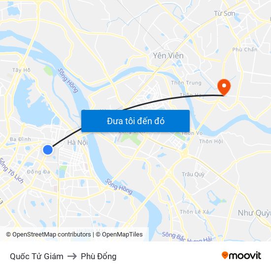 Quốc Tử Giám to Phù Đổng map