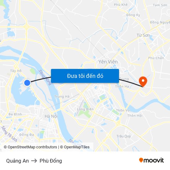 Quảng An to Phù Đổng map