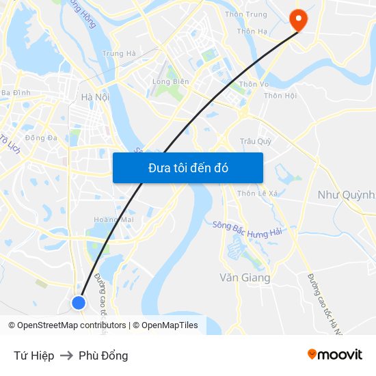 Tứ Hiệp to Phù Đổng map