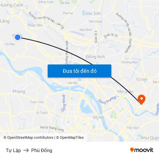 Tự Lập to Phù Đổng map