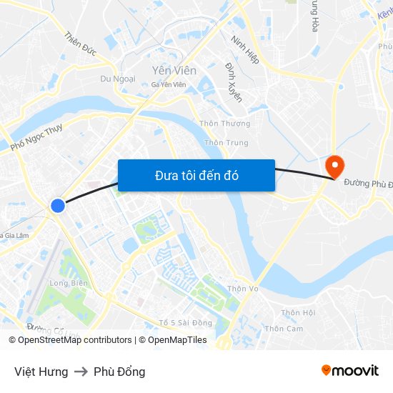 Việt Hưng to Phù Đổng map