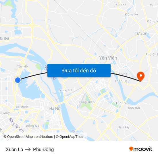 Xuân La to Phù Đổng map