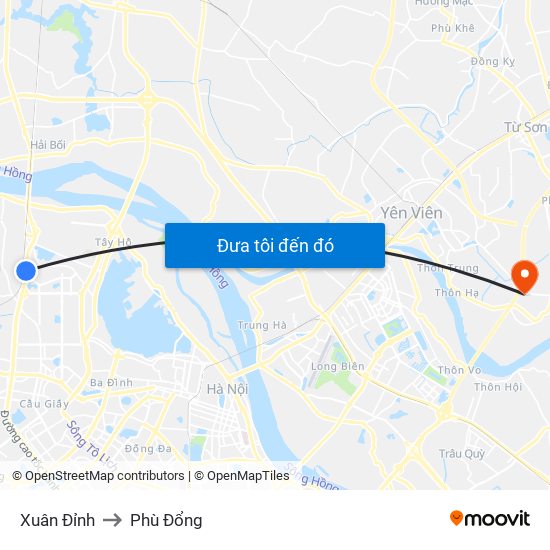 Xuân Đỉnh to Phù Đổng map