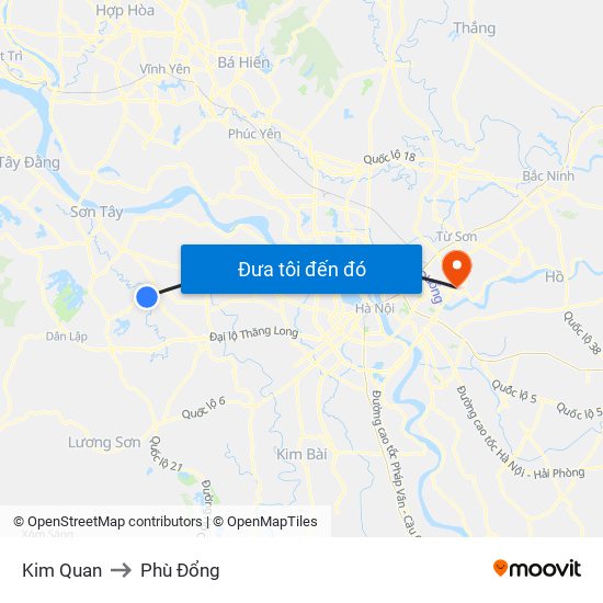 Kim Quan to Phù Đổng map