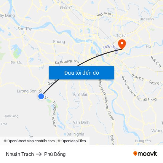 Nhuận Trạch to Phù Đổng map