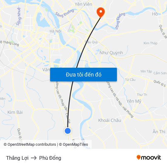 Thắng Lợi to Phù Đổng map