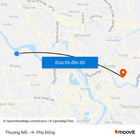 Thượng Mỗ to Phù Đổng map