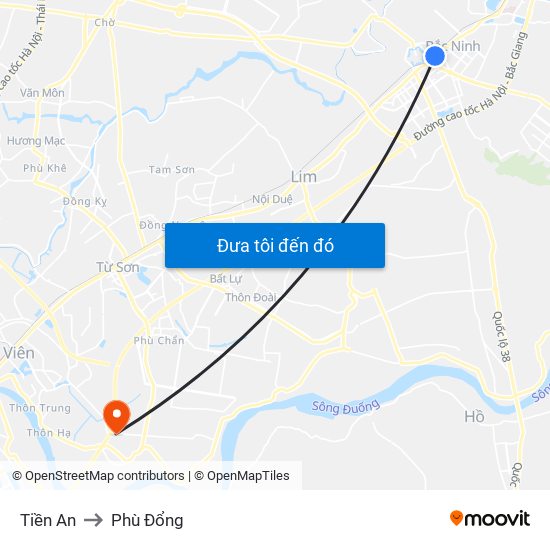 Tiền An to Phù Đổng map