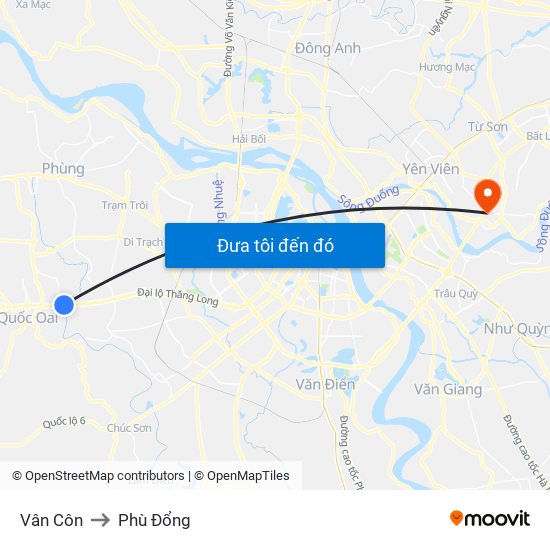 Vân Côn to Phù Đổng map