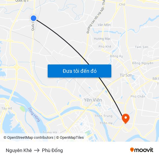 Nguyên Khê to Phù Đổng map