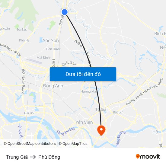 Trung Giã to Phù Đổng map